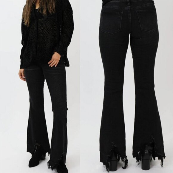 Dear John ROSIE MID RISE FLARE CLAYTON JEANS sz 27 NWT Black Ripped Hem Distress - Picture 3 of 4